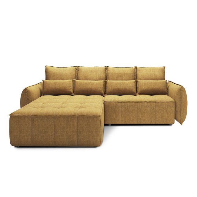 Corner sofa Elkampo L, sleeping function, Manhattan 45, velvet, yellow, H88x196x265cm