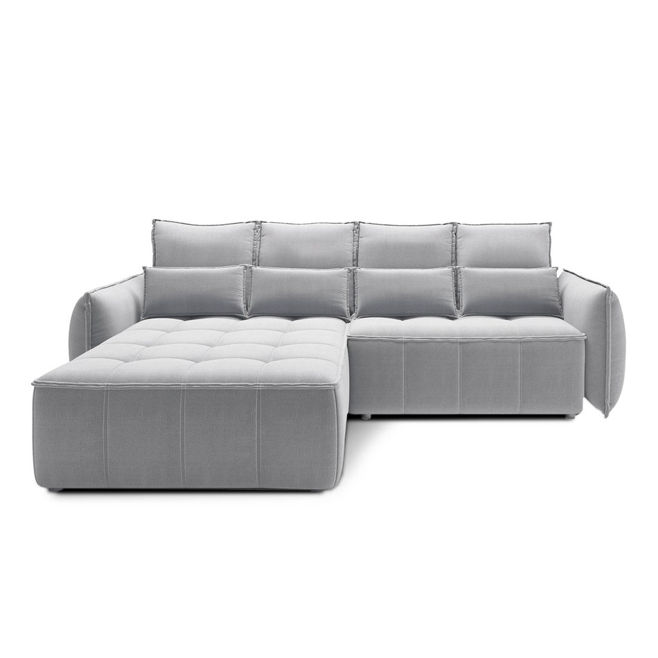 Corner sofa Elkampo L, sleeping function, Nube 3, velvet, grey, H88x196x265cm