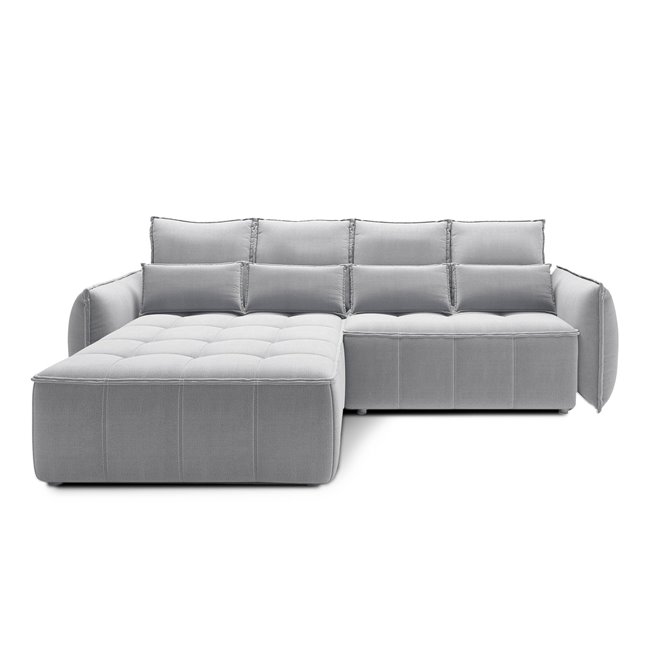 Corner sofa Elkampo L, sleeping function, Nube 3, velvet, grey, H88x196x265cm