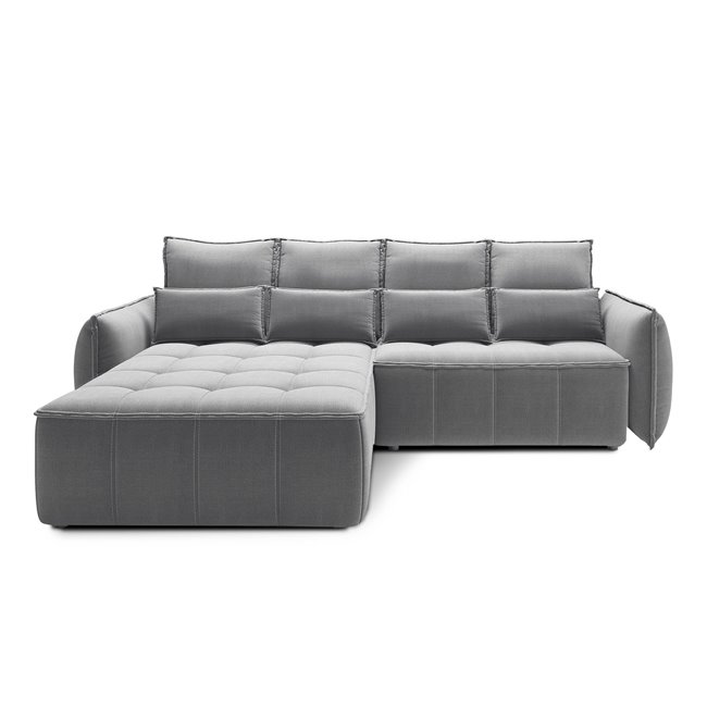 Corner sofa Elkampo L, sleeping function, Nube 4, velvet, grey, H88x196x265cm