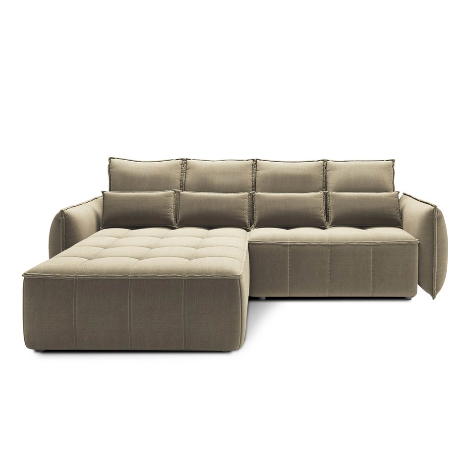 Corner sofa Elkampo L, sleeping function, Nube 20, velvet, brown, H88x196x265cm