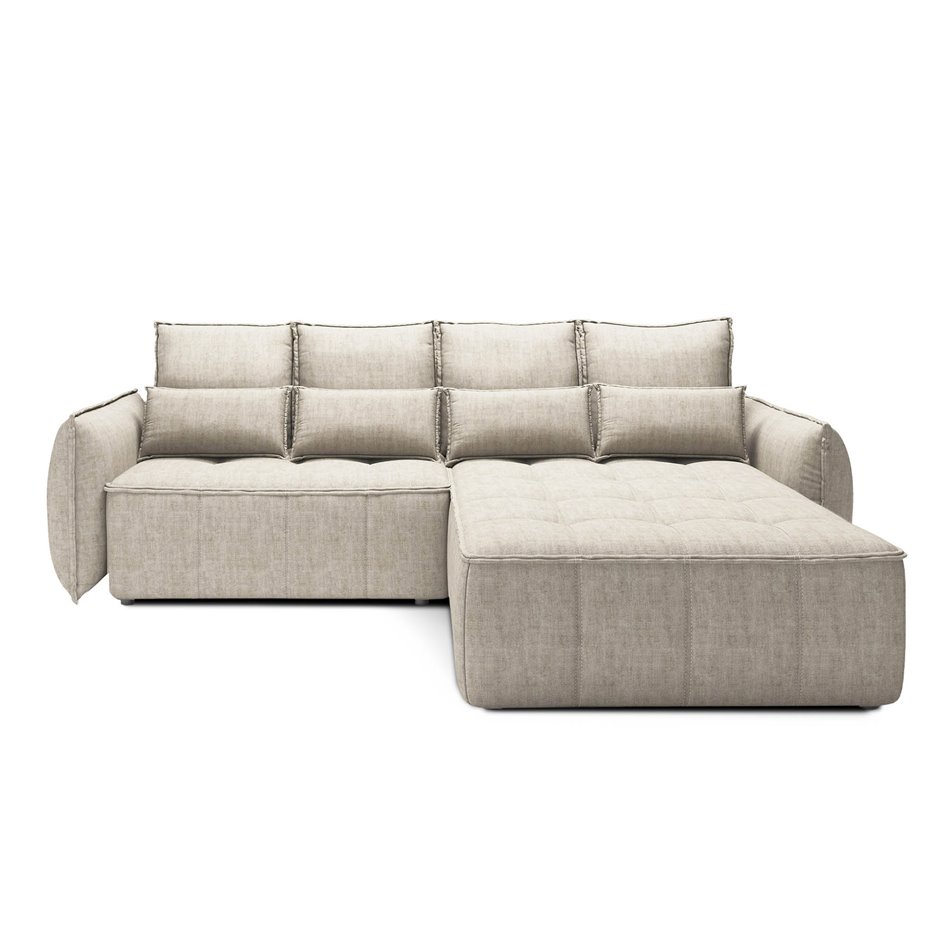 Corner sofa Elkampo R, sleeping function, Manhattan 18, velvet, beige, H88x196x265cm