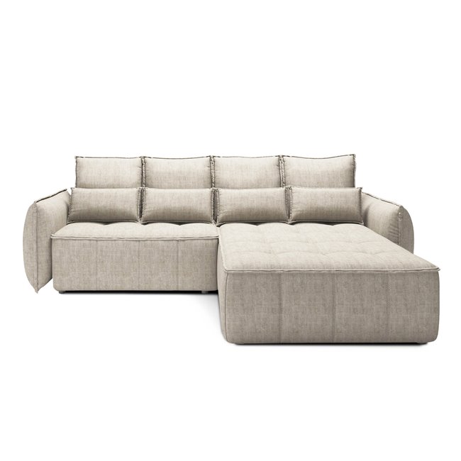 Corner sofa Elkampo R, sleeping function, Manhattan 18, velvet, beige, H88x196x265cm
