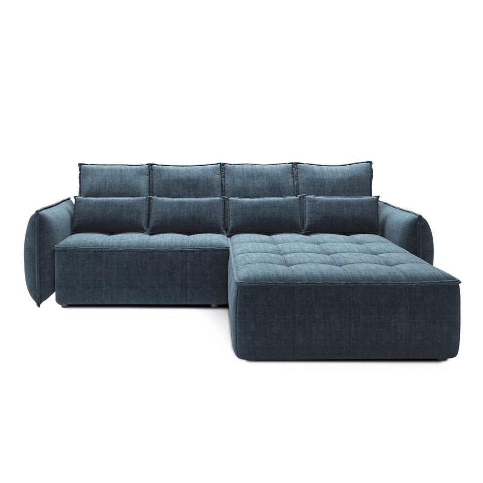 Corner sofa Elkampo R, sleeping function, Manhattan 40, velvet, dark blue, H88x196x265cm