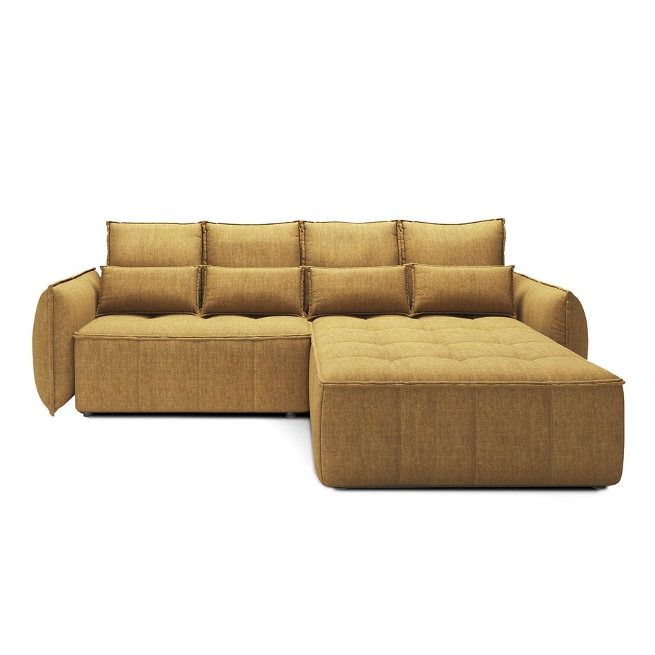Corner sofa Elkampo R, sleeping function, Manhattan 45, velvet, yellow, H88x196x265cm