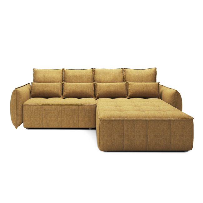 Corner sofa Elkampo R, sleeping function, Manhattan 45, velvet, yellow, H88x196x265cm