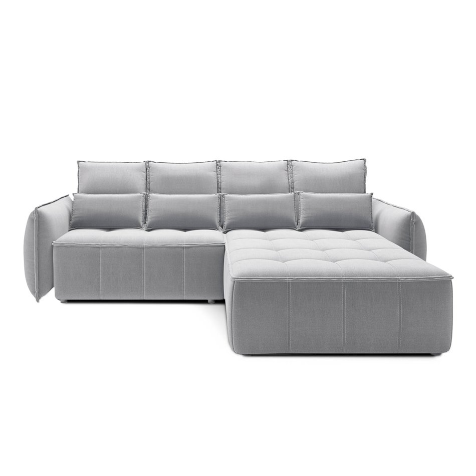 Corner sofa Elkampo R, sleeping function, Nube 3, velvet, grey, H88x196x265cm