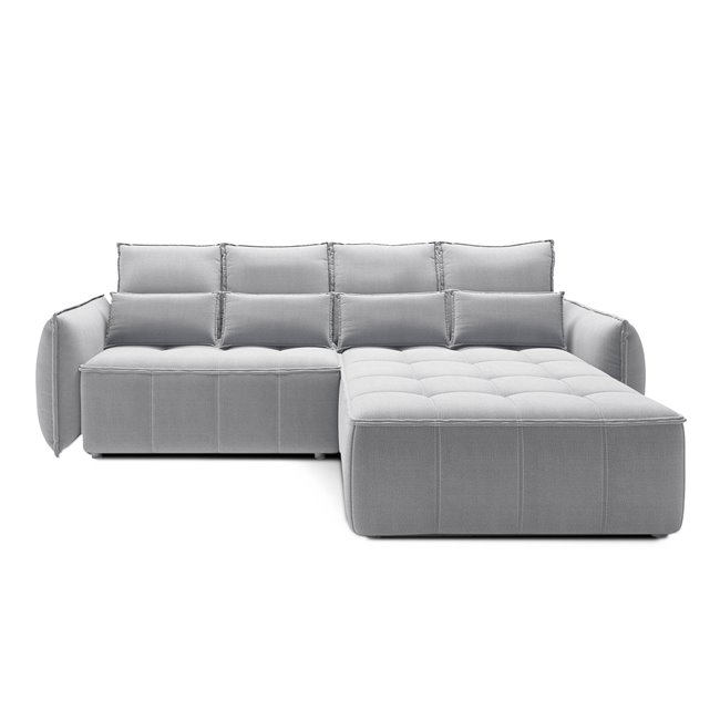 Corner sofa Elkampo R, sleeping function, Nube 3, velvet, grey, H88x196x265cm