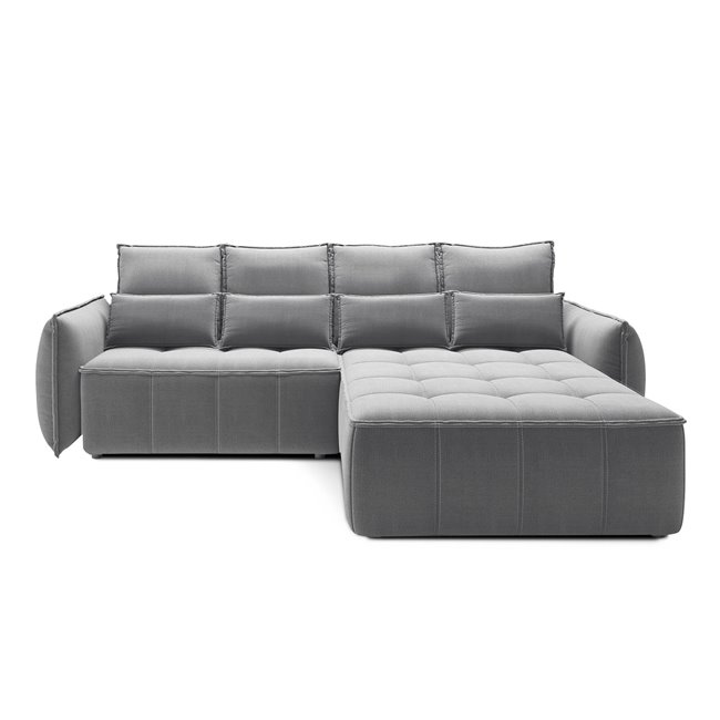 Corner sofa Elkampo R, sleeping function, Nube 4, velvet, grey, H88x196x265cm