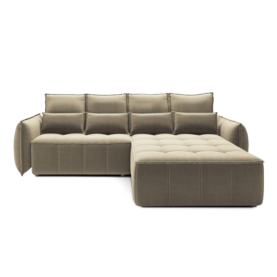 Corner sofa Elkampo R, sleeping function, Nube 20, velvet, brown, H88x195x265cm