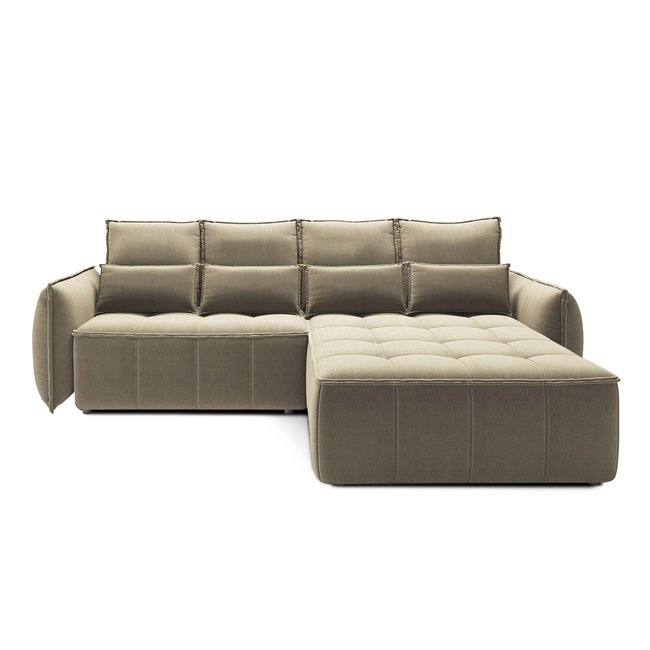 Corner sofa Elkampo R, sleeping function, Nube 20, velvet, brown, H88x195x265cm