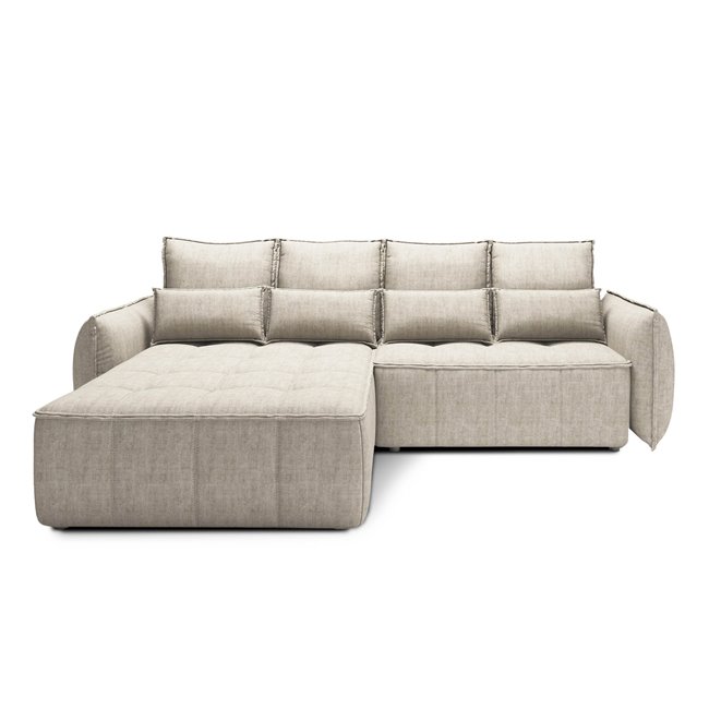 Corner sofa Elkampo L, sleeping function, Manhattan 18, velvet, beige, H88x196x265cm