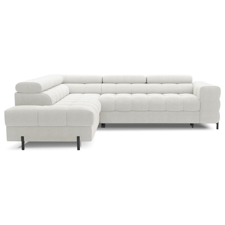 Corner sofa Elferucce L, sleeping function, Amore 01, bouclé, white, H93x200x276cm