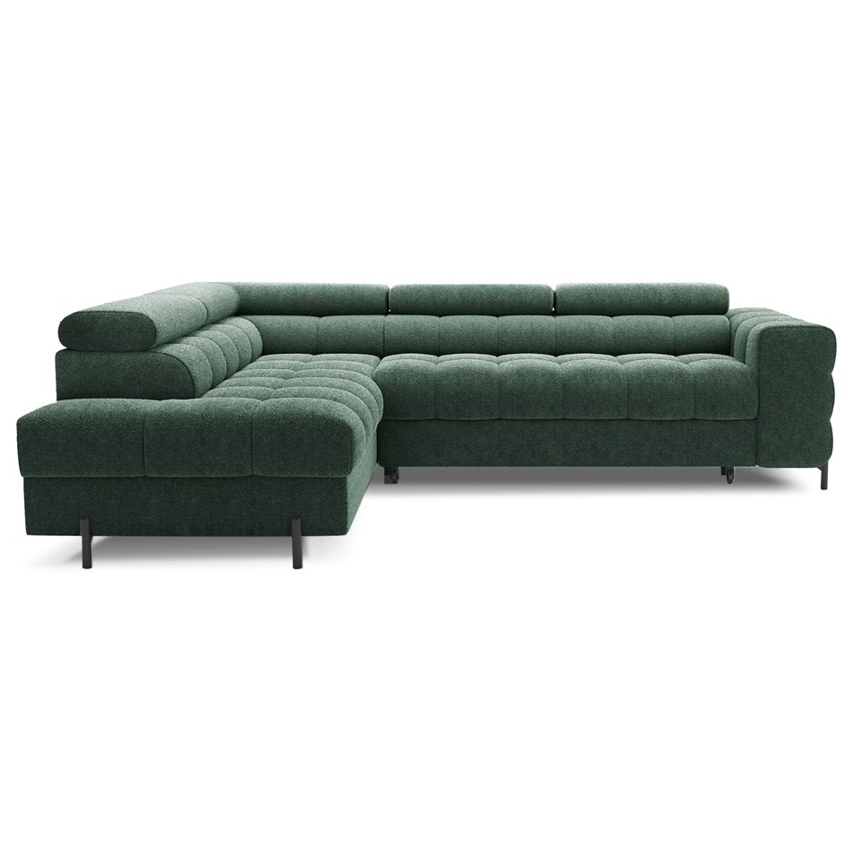 Corner sofa Elferucce L, sleeping function, Amore 35, bouclé, dark green, H93x200x276cm