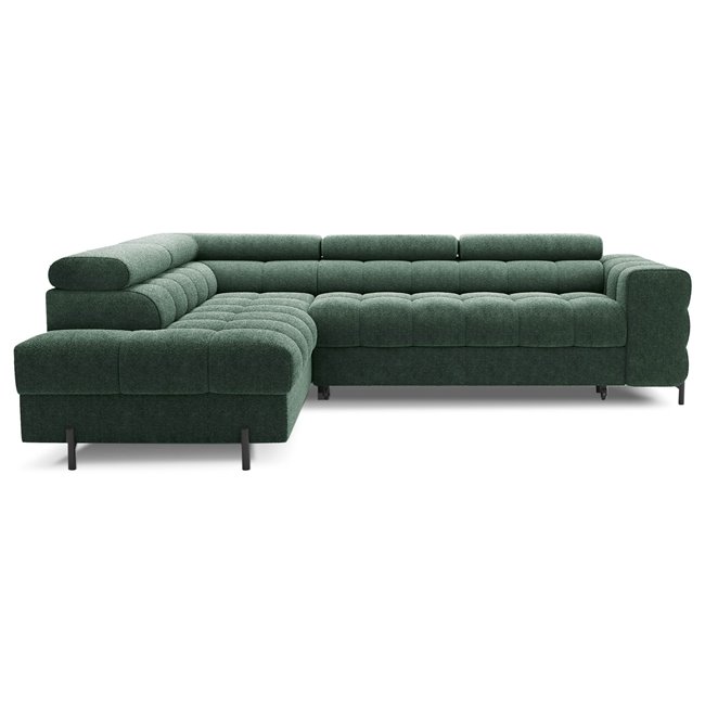 Corner sofa Elferucce L, sleeping function, Amore 35, bouclé, dark green, H93x200x276cm