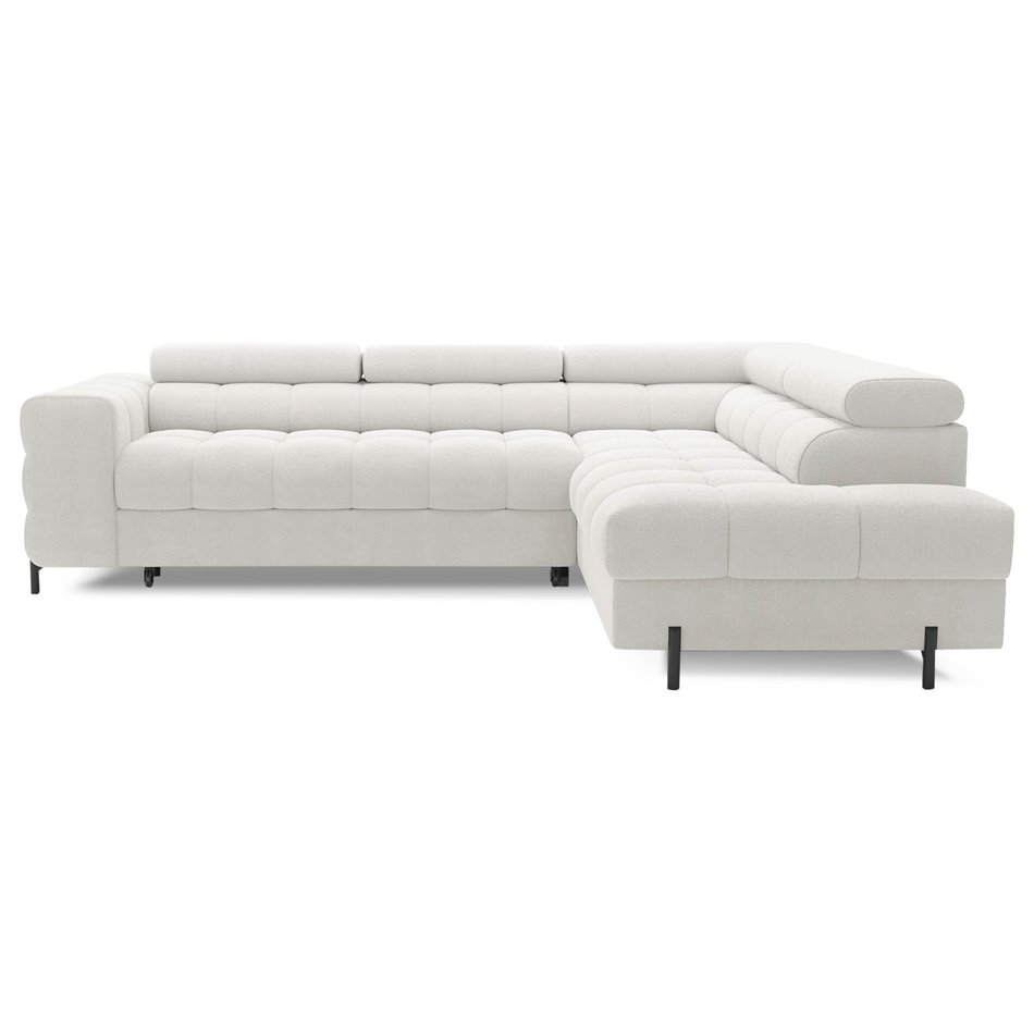 Corner sofa Elferucce R, sleeping function, Amore 01, bouclé, white, H93x200x276cm