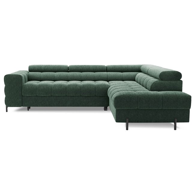 Corner sofa Elferucce R, sleeping function, Amore 35, bouclé, dark green, H93x200x276cm