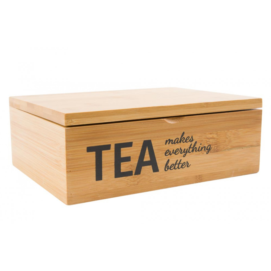 Бамбуковый ящик для чая Tea makes everything better, 21x16x7.5cm
