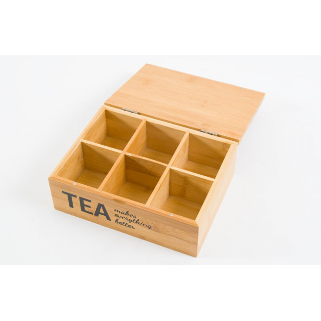 Tea box Tea makes everything better, bamboo, 21x16x7.5cm