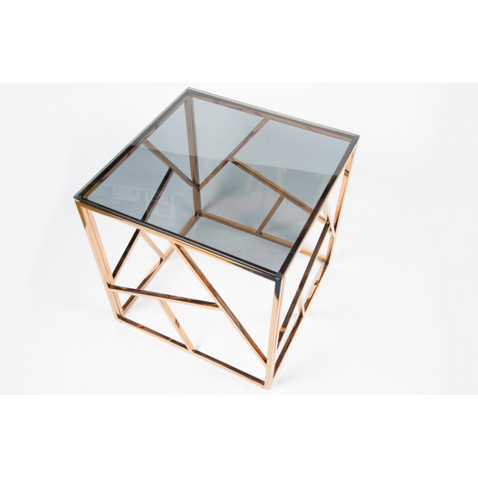 Side table Eisen, toned glass/rosegold, 55x55x55cm