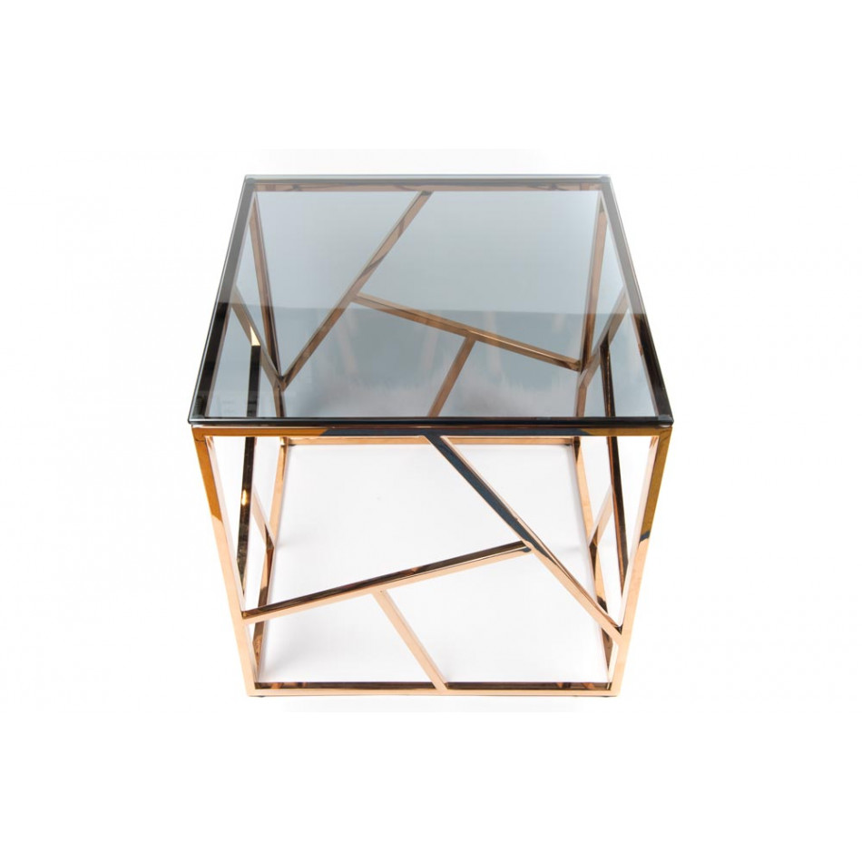Side table Eisen, toned glass/rosegold, 55x55x55cm