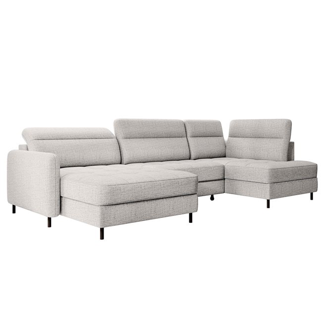 U shape sofa Elberto L, sleeping function, Aubron 03, wavy velvet, grey, H100x165x306cm