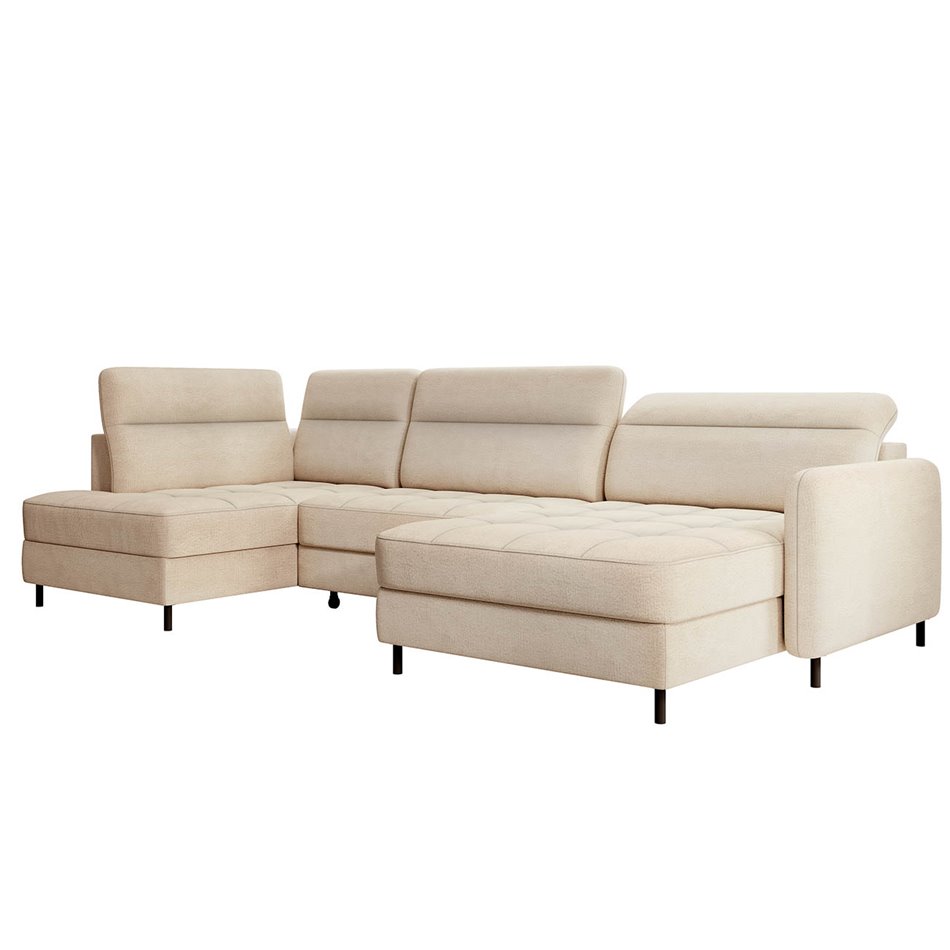 U shape sofa Elberto R, sleeping function, Toscany 18, velvet, beige, H100x165x306cm