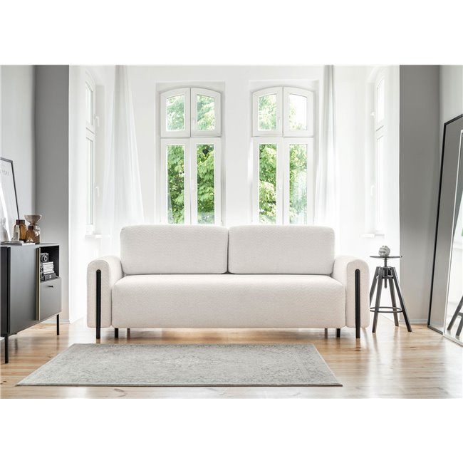 Sofa bed Elcadova Black, sleeping function, Royal 01, bouclé, white, H97x97x244cm