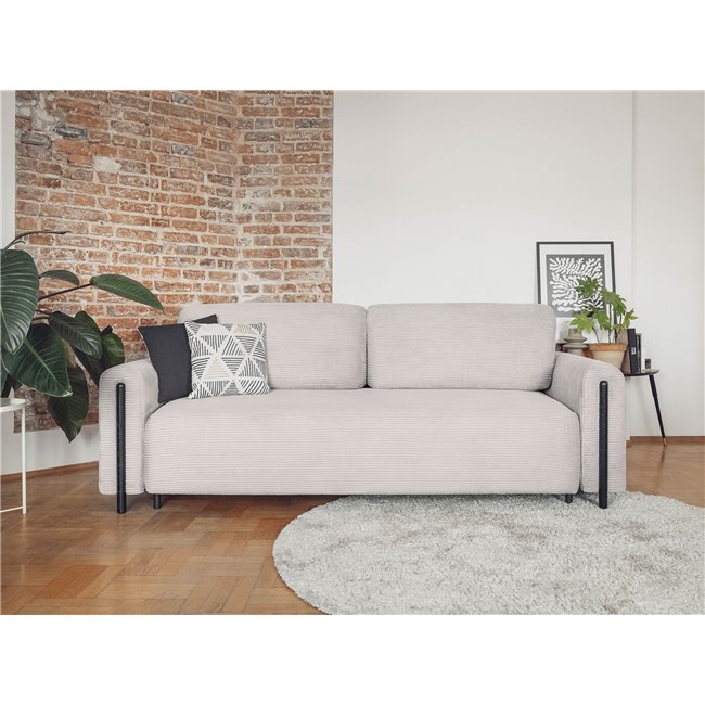 Sofa bed Elcadova Black, sleeping function, Jarell 18, wavy velvet, beige, H97x97x244cm