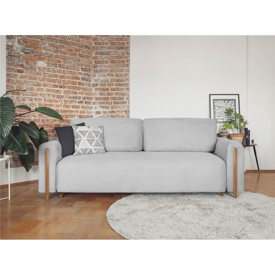 Sofa bed Elcadova Oak, sleeping function, Jarell 03, wavy velvet, grey, H97x97x244cm