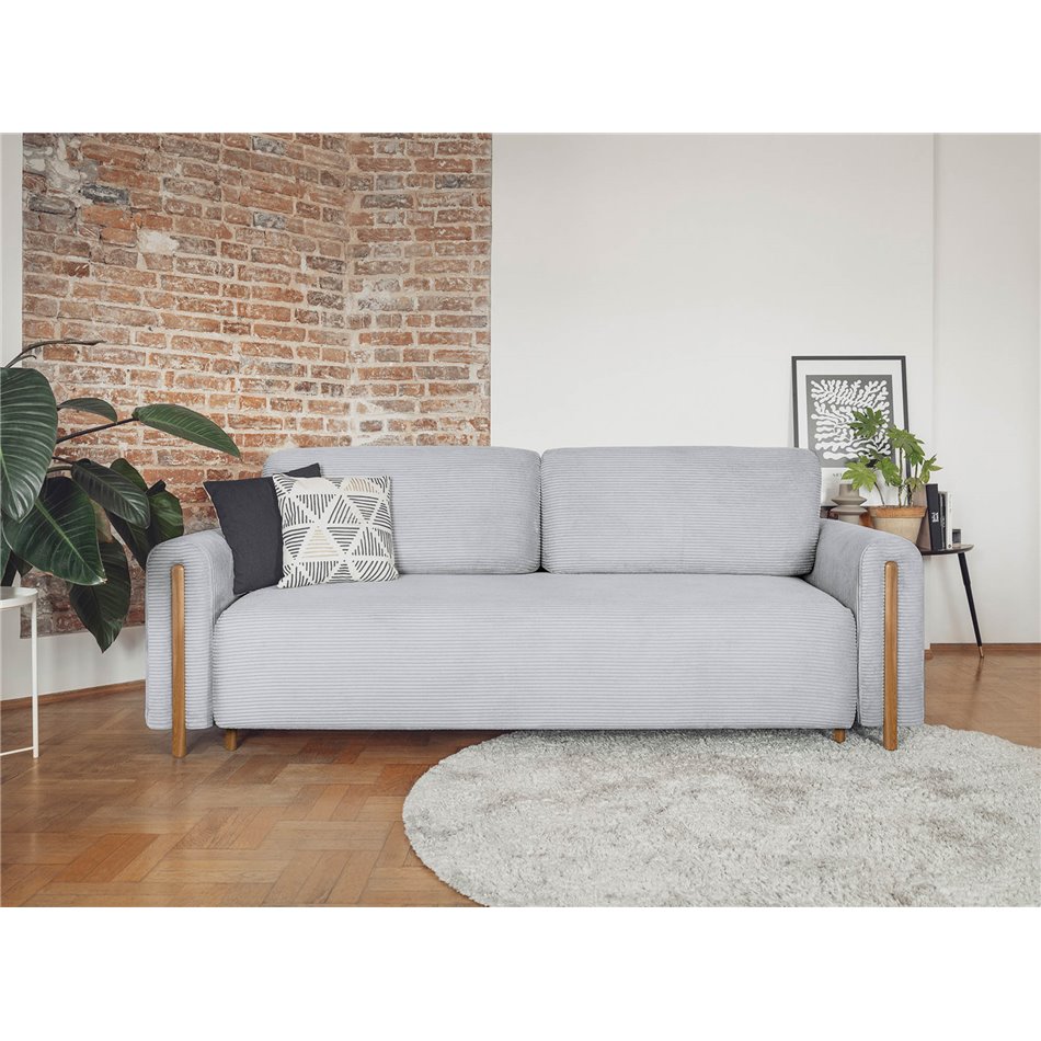 Sofa bed Elcadova Oak, sleeping function, Jarell 04, wavy velvet, grey, H97x97x244cm