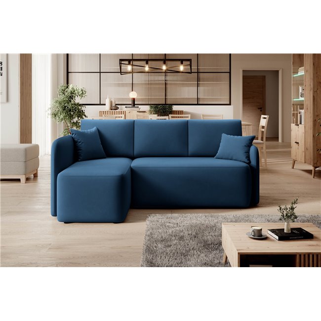 Corner sofa Elhandson L, sleeping function, Lukso 40, velvet, blue, H89x150x206cm