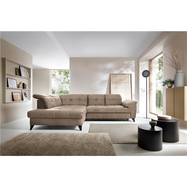 Corner sofa Elinferne L, sleeping function, Aura 20, velvet, dark beige, H107x210x297cm