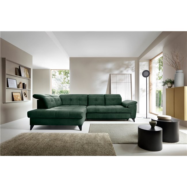 Corner sofa Elinferne L, sleeping function, Raquel 35, dark green, H107x210x297cm