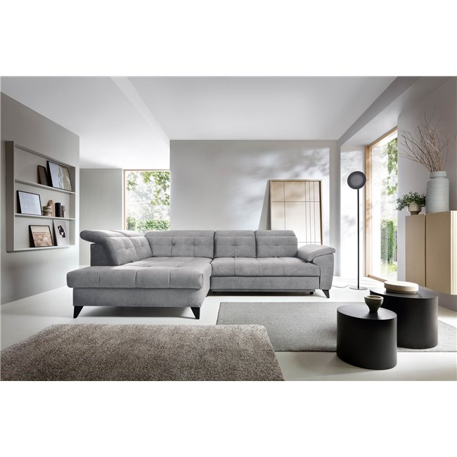 Угловой диван Elinferne L, раздвижной, Relax 04, бархат, серый, H107x210x297см