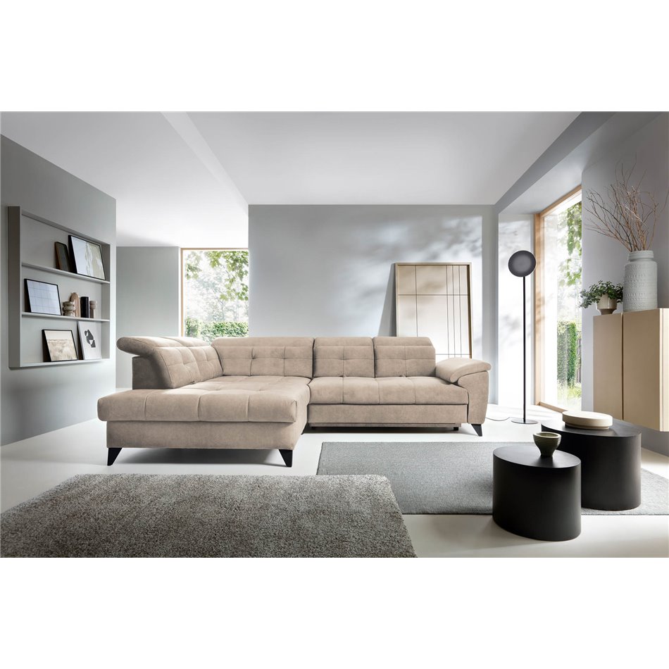 Угловой диван Elinferne L, раздвижной, Relax 20, бархат, бежевый, H107x210x297см