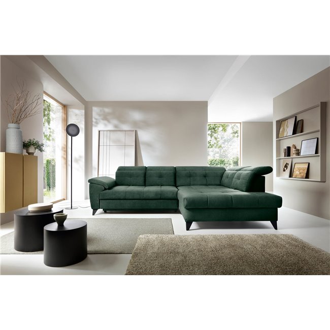 Corner sofa Elinferne R, sleeping function, Raquel 35, dark green, H107x210x297cm