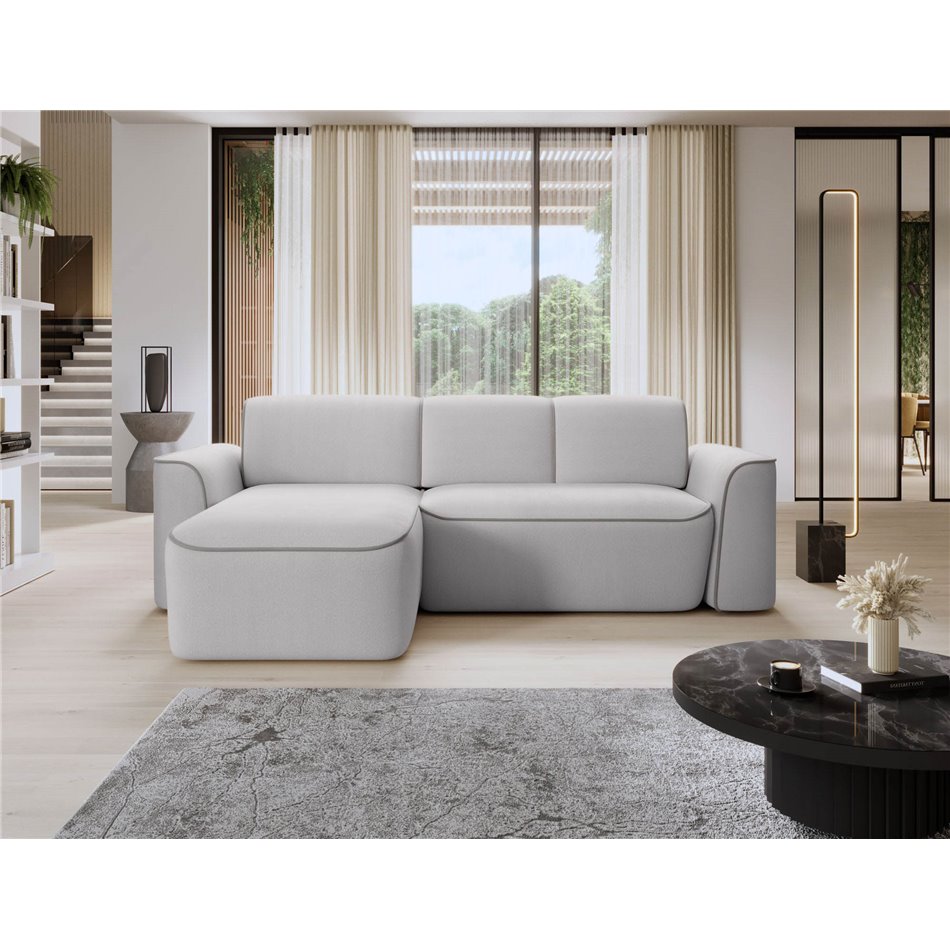 Corner sofa Elume L, sleeping function, Amore 03, Paros 05, bouclé, grey, H88x190x287cm