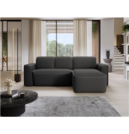 Corner sofa Elume L, sleeping function, Royal 05, Velvetmat 4, bouclé, dark grey, H88x190x287cm