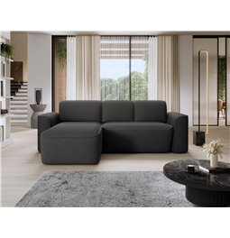Corner sofa Elume L, sleeping function, Royal 05, Velvetmat 6, bouclé, dark grey, H88x190x287cm