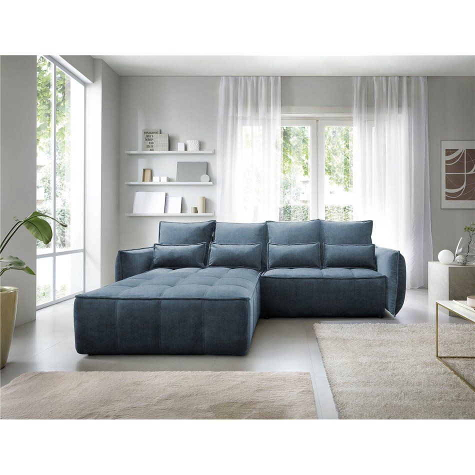 Corner sofa Elkampo L, sleeping function, Manhattan 40, velvet, dark blue, H88x196x265cm