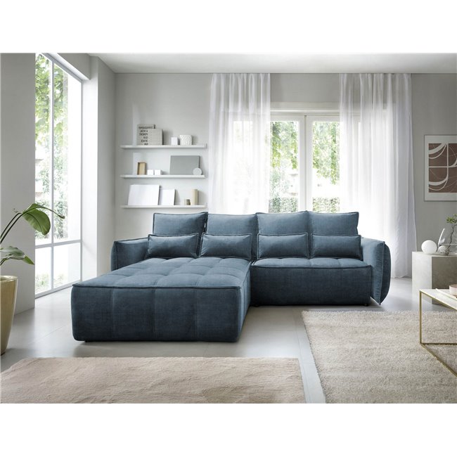 Corner sofa Elkampo L, sleeping function, Manhattan 40, velvet, dark blue, H88x196x265cm