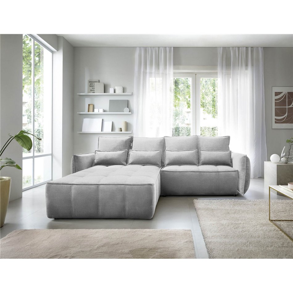 Corner sofa Elkampo L, sleeping function, Nube 3, velvet, grey, H88x196x265cm