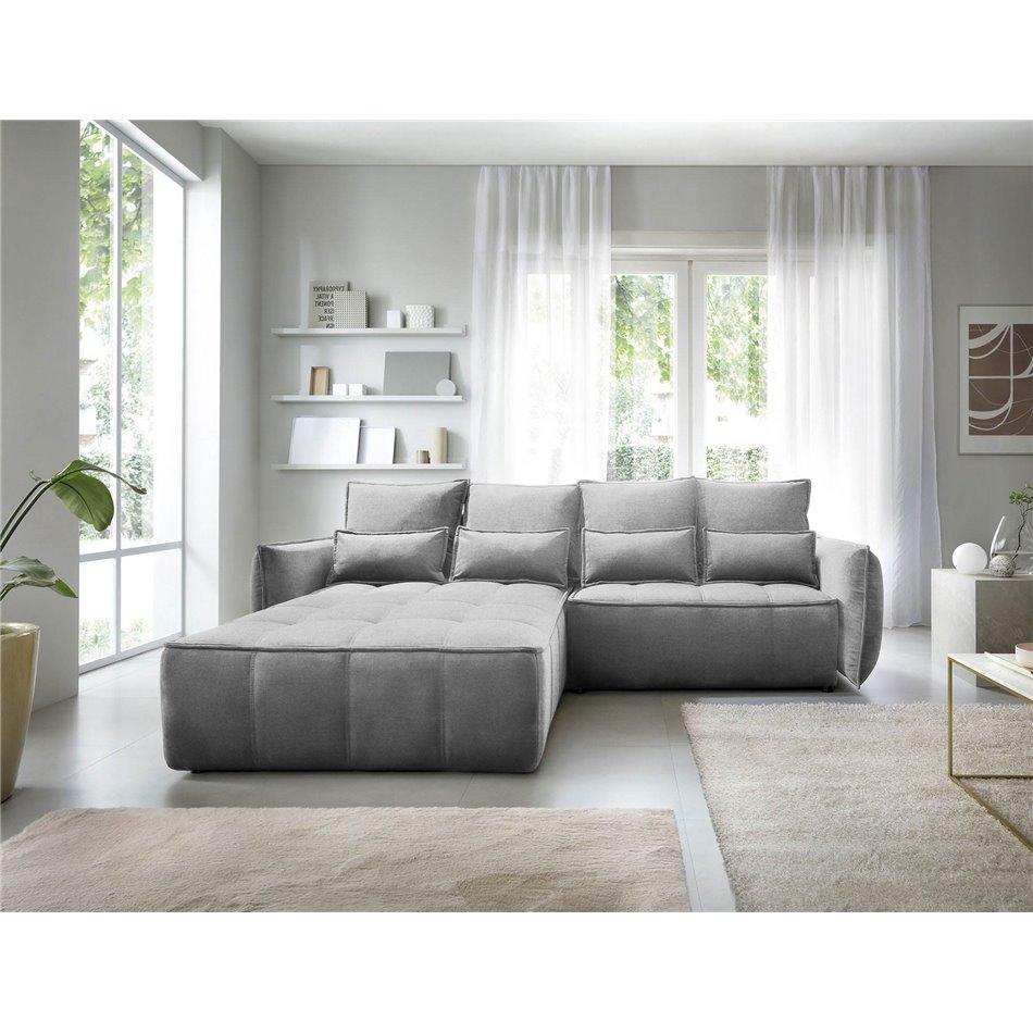 Corner sofa Elkampo L, sleeping function, Nube 4, velvet, grey, H88x196x265cm