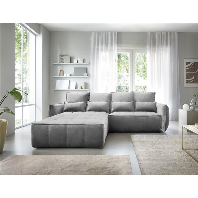 Corner sofa Elkampo L, sleeping function, Nube 4, velvet, grey, H88x196x265cm