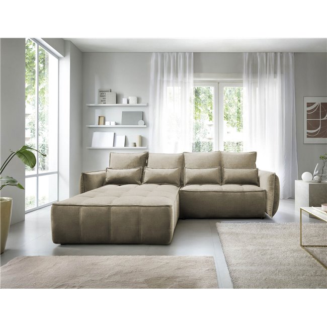 Corner sofa Elkampo L, sleeping function, Nube 20, velvet, brown, H88x196x265cm