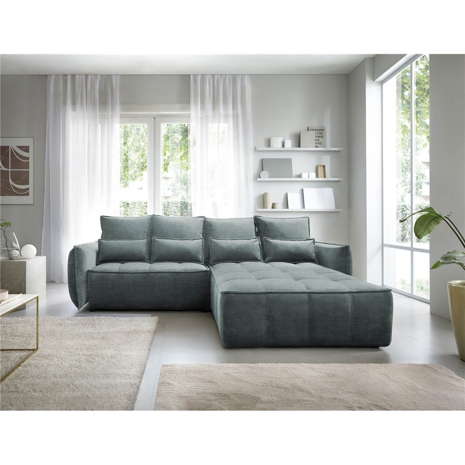 Corner sofa Elkampo R, sleeping function, Manhattan 38, velvet, green, H88x196x265cm