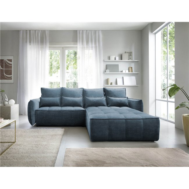 Corner sofa Elkampo R, sleeping function, Manhattan 40, velvet, dark blue, H88x196x265cm