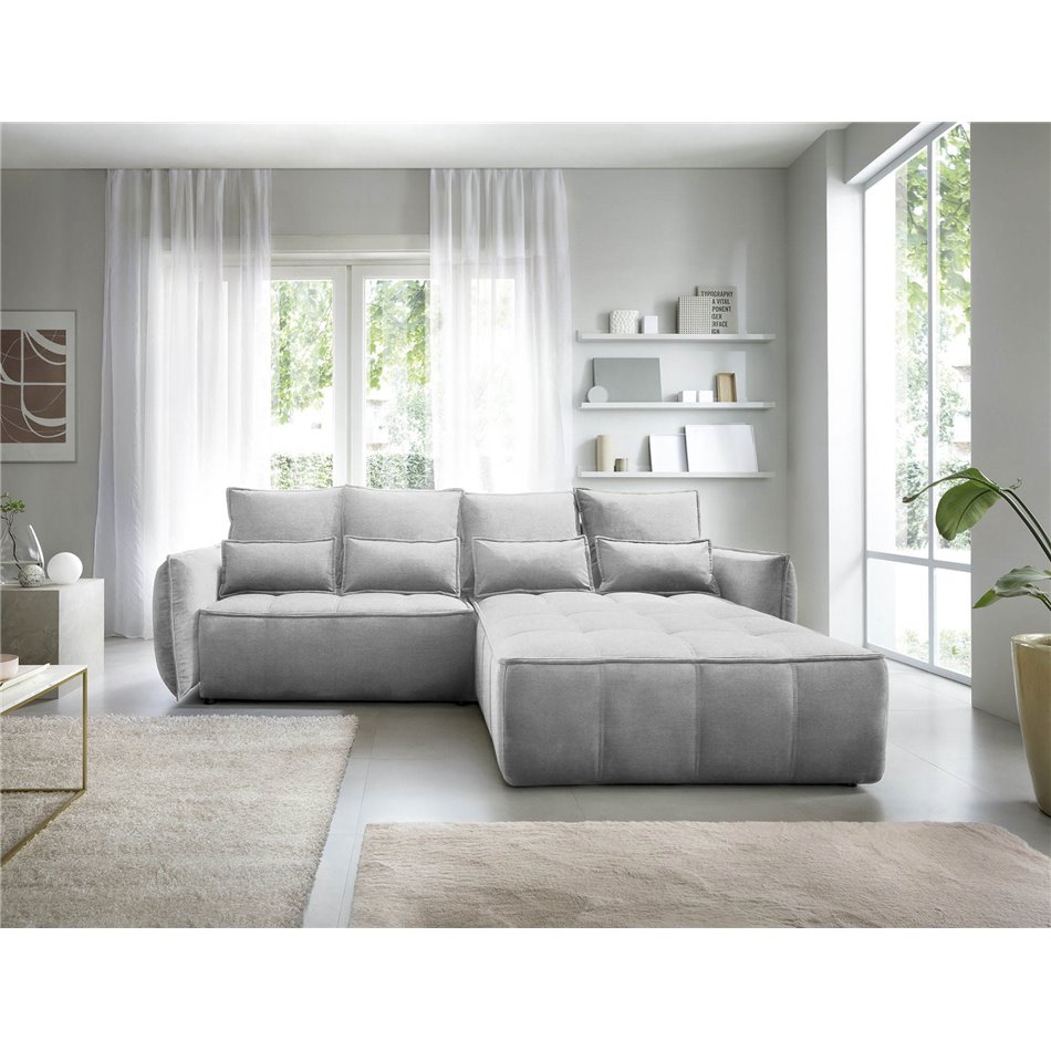 Corner sofa Elkampo R, sleeping function, Nube 3, velvet, grey, H88x196x265cm