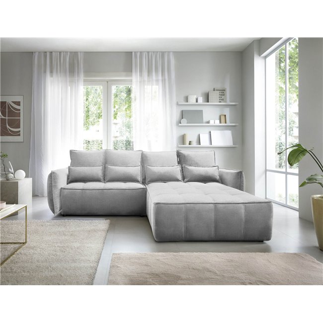 Corner sofa Elkampo R, sleeping function, Nube 3, velvet, grey, H88x196x265cm
